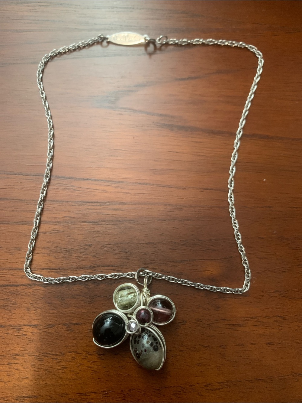 Vintage Pierre Cardin Silver Multi-Stone and Glass Cluster Pendant Necklace
